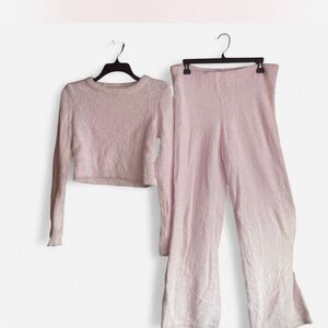Forever 21 Light Pink Faux-Fur Wide Leg Pants & Top Set